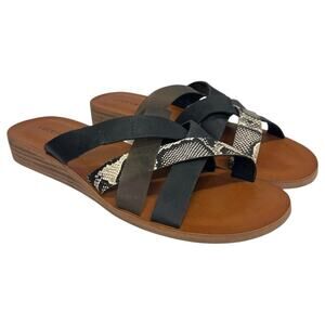 Lucky Brand Sandals Womens 8.5 Black Snake Hallisa Crisscross Slide Slip On